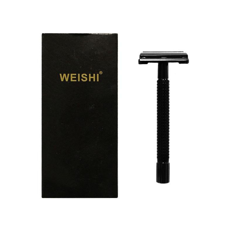 WEISHI Shaving - 9306 PVD - L BLACK Long Handle Safety Razor - Chiseled Face